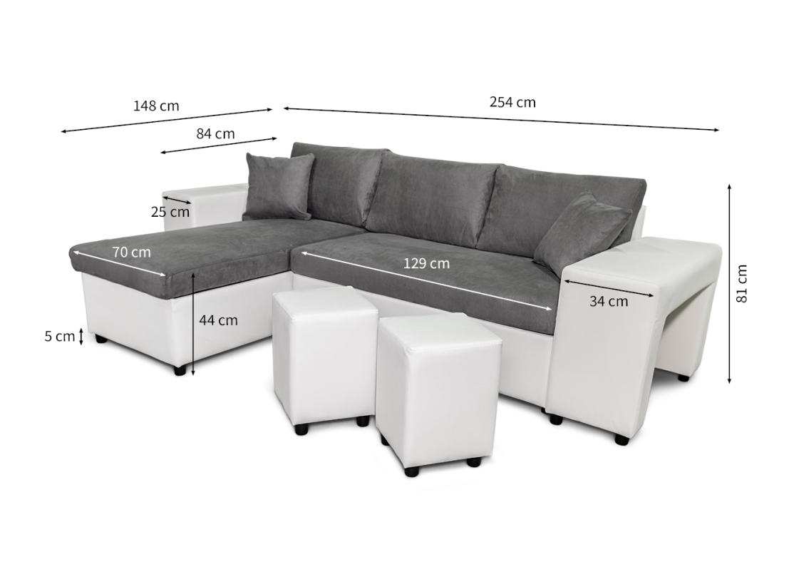 Canapé D’angle Convertible 3 Places Avec Rangement Et USB – Tissu Chenille – Gris – Canapé Lit Pour Salon