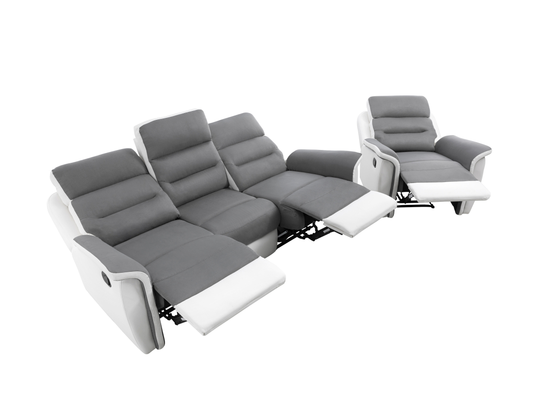 PACK Canapé relax 3 places et 1 fauteuil en PU Blanc et MF Gris