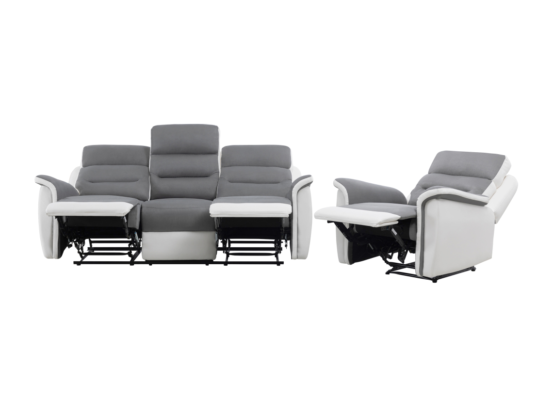 PACK Canapé relax 3 places et 1 fauteuil en PU Blanc et MF Gris