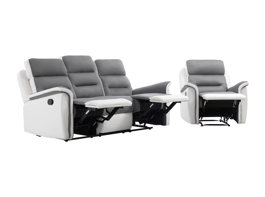 PACK Canapé relax 3 places et 1 fauteuil en PU Blanc et MF Gris