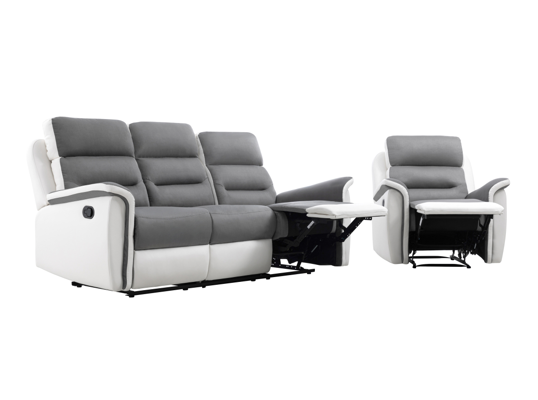 PACK Canapé relax 3 places et 1 fauteuil en PU Blanc et MF Gris