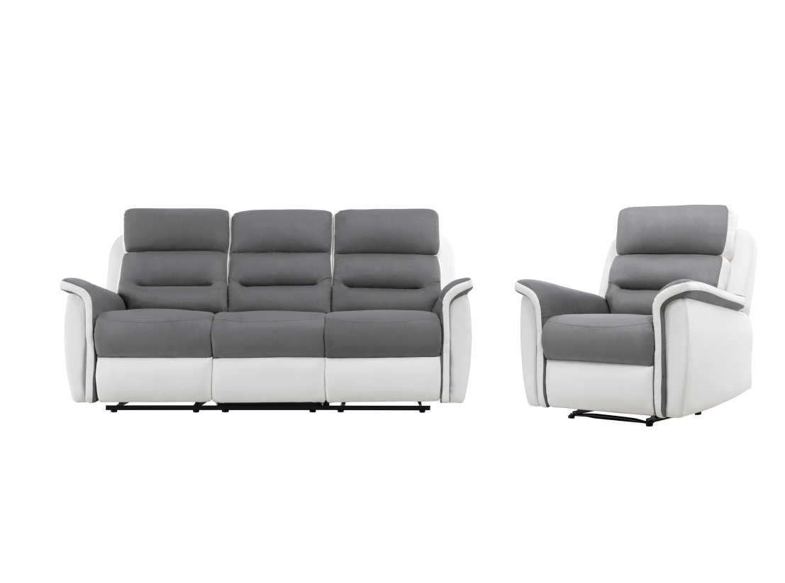 PACK Canapé relax 3 places et 1 fauteuil en PU Blanc et MF Gris
