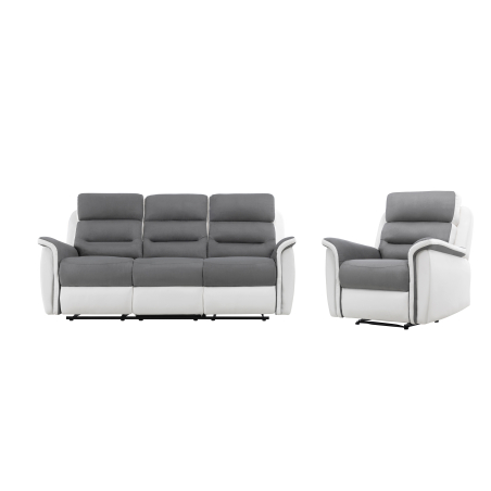 PACK Canapé relax 3 places et 1 fauteuil en PU Blanc et MF Gris