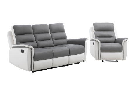 PACK Canapé relax 3 places et 1 fauteuil en PU Blanc et MF Gris