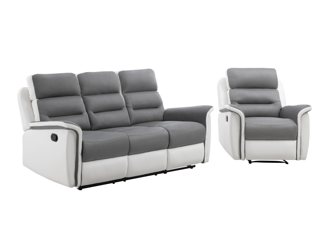 PACK Canapé relax 3 places et 1 fauteuil en PU Blanc et MF Gris