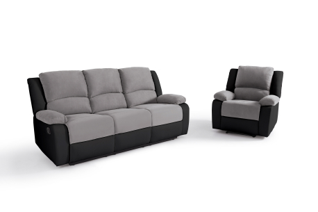 Ensemble de Canapés Relaxation manuel 3 places et 1 place Microfibre Grise / Simili Noir DETENTE