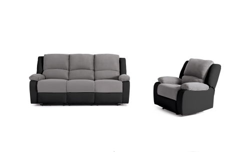 Ensemble de Canapés Relaxation manuel 3 places et 1 place Microfibre Grise / Simili Noir DETENTE