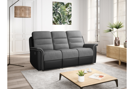 PACK- Ensemble de Canapés Relaxation manuel2 places et 3 places en PU Noir et MF Gris
