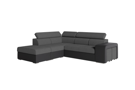 Canapé d'angle SOAN convertible en simili et tissu