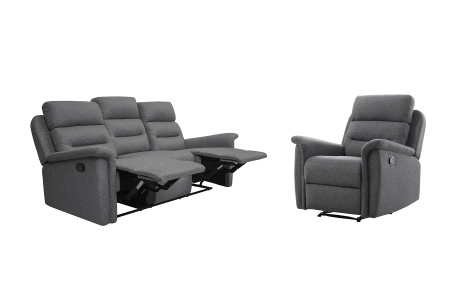 RELAXXO - Ensemble canapé relax manuel LÉON 3 places + fauteuil manuel en tissu