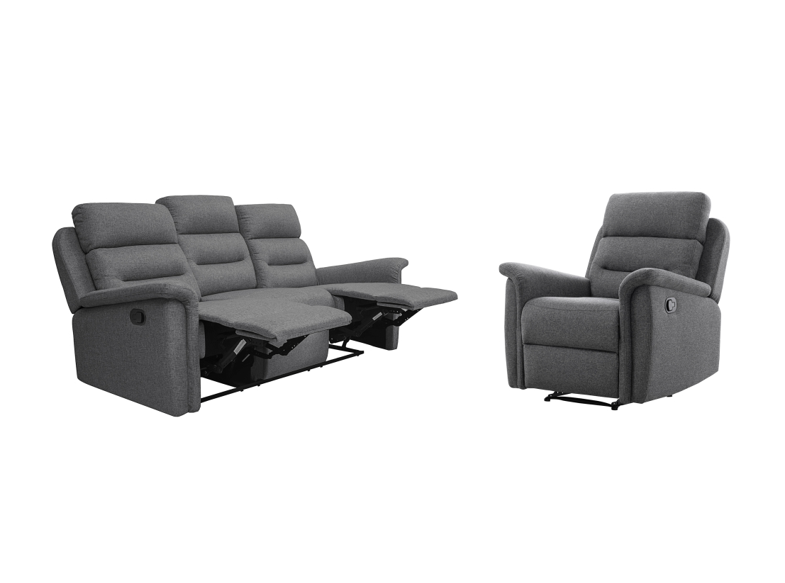 RELAXXO - Ensemble canapé relax manuel LÉON 3 places + fauteuil manuel en tissu
