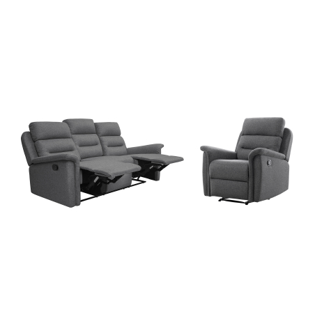 RELAXXO - Ensemble canapé relax manuel LÉON 3 places + fauteuil manuel en tissu