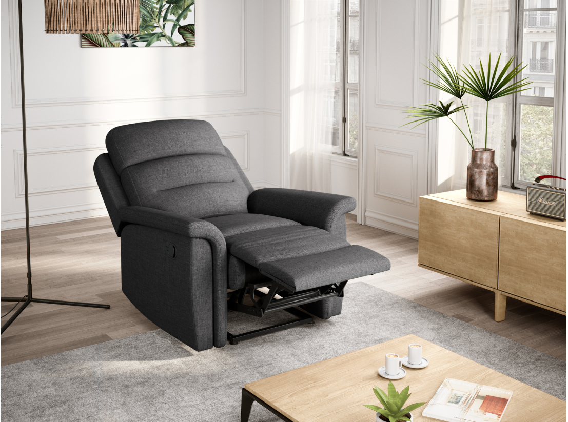 RELAXXO - Ensemble canapé relax manuel LÉON 3 places + fauteuil manuel en tissu
