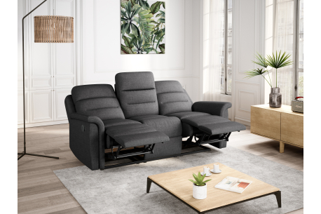 RELAXXO - Ensemble canapé relax manuel LÉON 3 places + fauteuil manuel en tissu