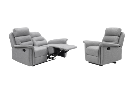 RELAXXO - Ensemble canapé relax manuel LÉON 2 places + fauteuil manuel en tissu