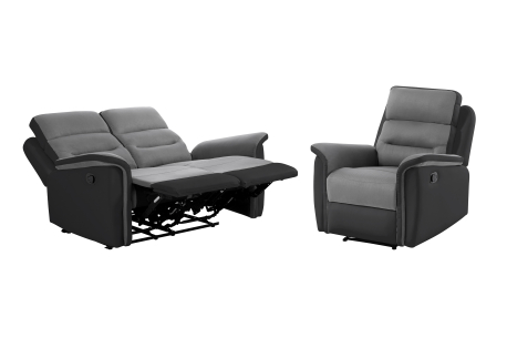 RELAXXO - Ensemble canapé relax manuel LÉON 2 places + fauteuil manuel en microfibre et simili