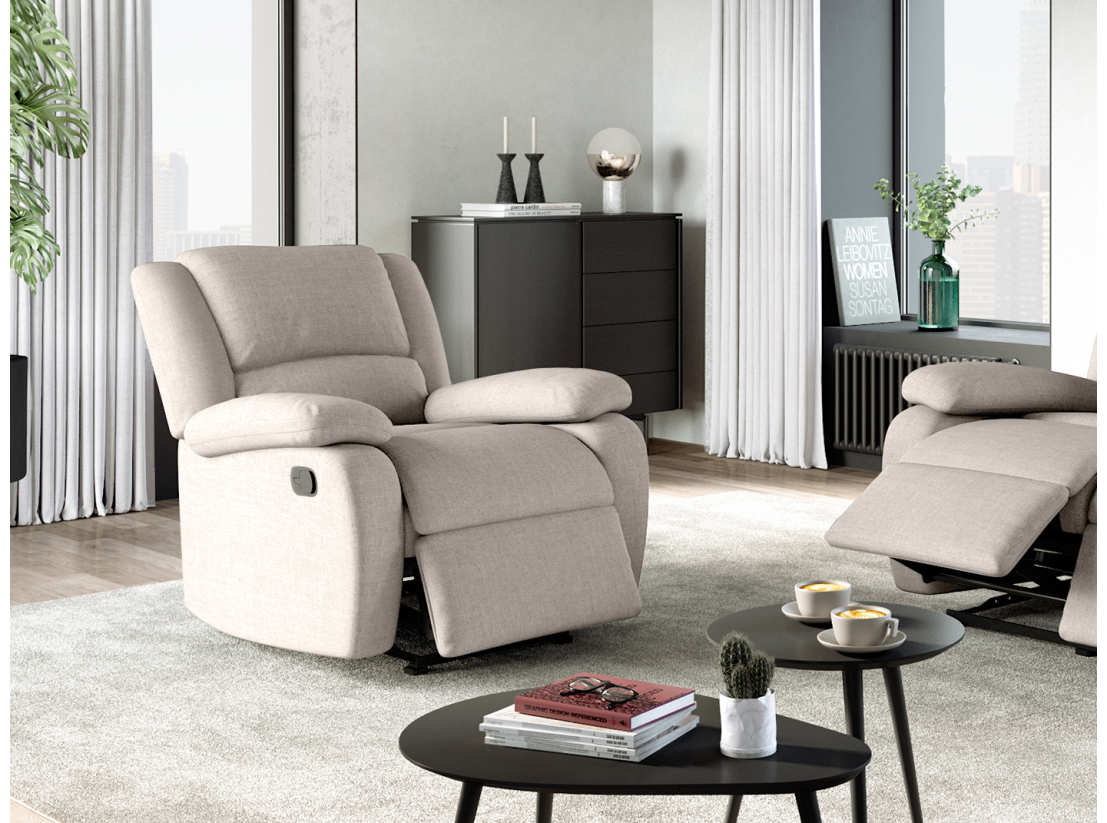 RELAXXO - Ensemble canapé relax manuel LEO 3 places + fauteuil manuel en tissu