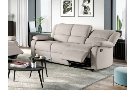 RELAXXO - Ensemble canapé relax manuel LEO 3 places + fauteuil manuel en tissu