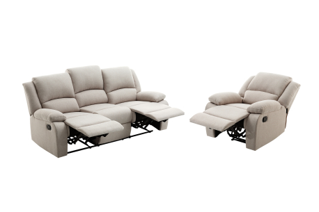 RELAXXO - Ensemble canapé relax manuel LEO 3 places + fauteuil manuel en tissu
