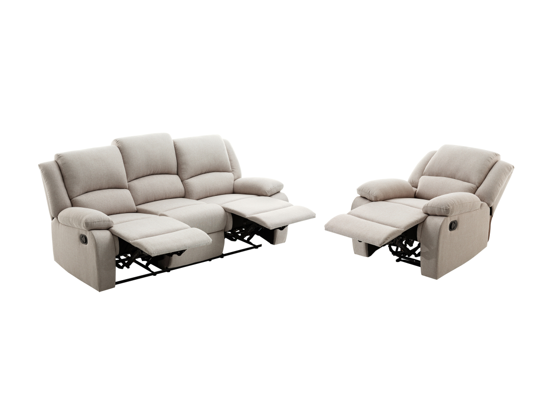 RELAXXO - Ensemble canapé relax manuel LEO 3 places + fauteuil manuel en tissu