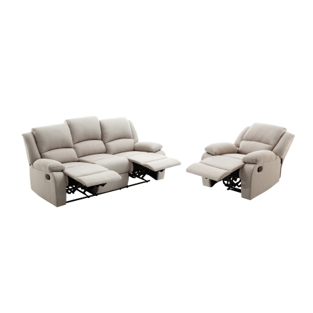 RELAXXO - Ensemble canapé relax manuel LEO 3 places + fauteuil manuel en tissu