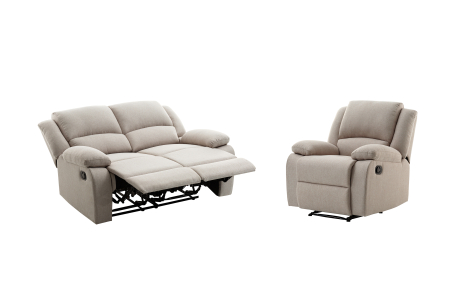 RELAXXO - Ensemble canapé relax manuel LEO 2 places + fauteuil manuel en tissu