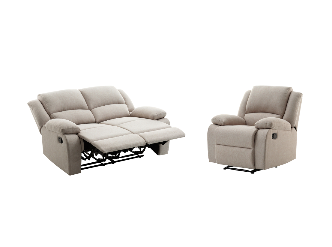 RELAXXO - Ensemble canapé relax manuel LEO 2 places + fauteuil manuel en tissu