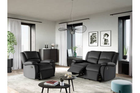 RELAXXO - Ensemble canapé relax manuel LEO 2 places + fauteuil manuel en simili