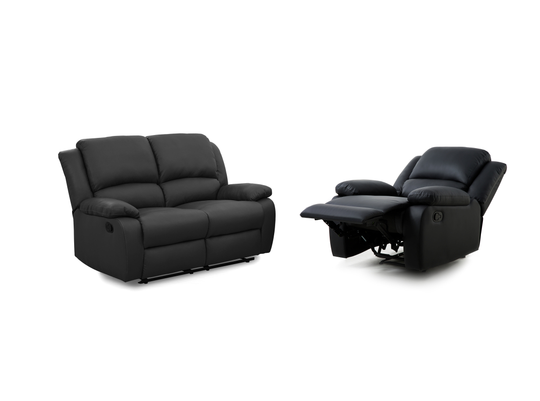 RELAXXO - Ensemble canapé relax manuel LEO 2 places + fauteuil manuel en simili