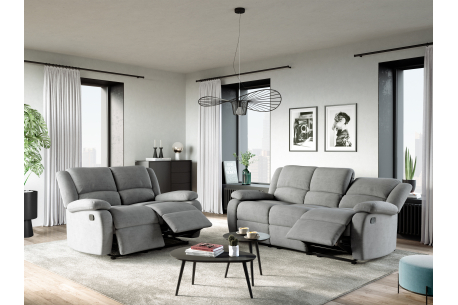 RELAXXO - Ensemble canapés relax manuels LEO 3 + 2 places en microfibre
