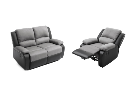RELAXXO - Ensemble canapé relax manuel LEO 2 places + fauteuil manuel en microfibre et simili