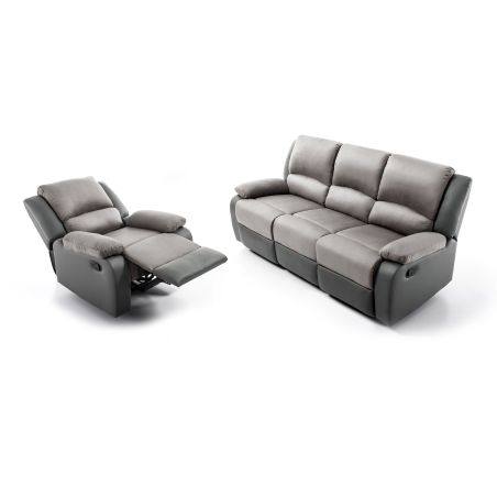 RELAXXO - Ensemble canapé relax manuel LEO 3 places + fauteuil manuel en microfibre et simili