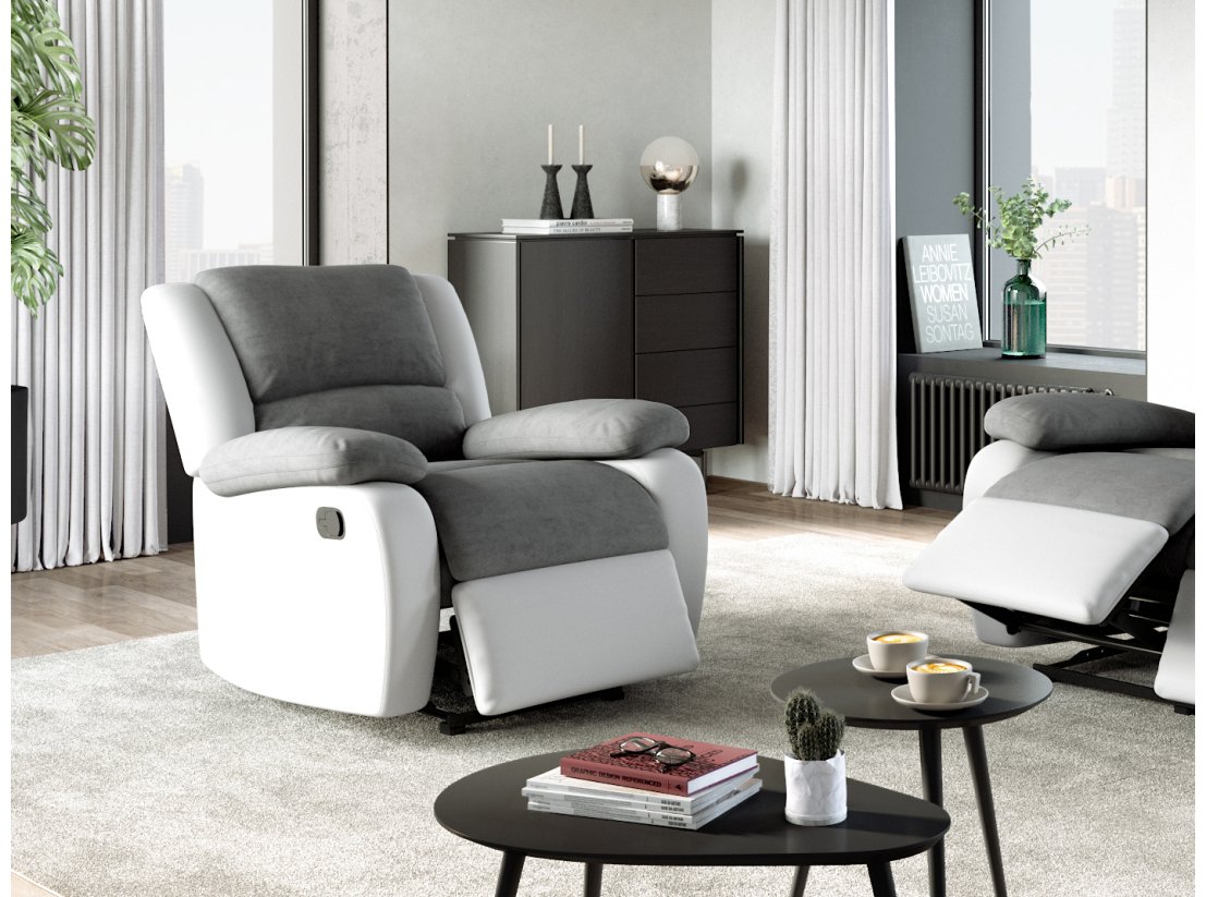 RELAXXO - Ensemble canapé relax manuel LEO 3 places + fauteuil manuel en microfibre et simili