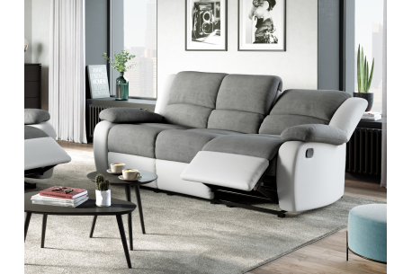 RELAXXO - Ensemble canapé relax manuel LEO 3 places + fauteuil manuel en microfibre et simili