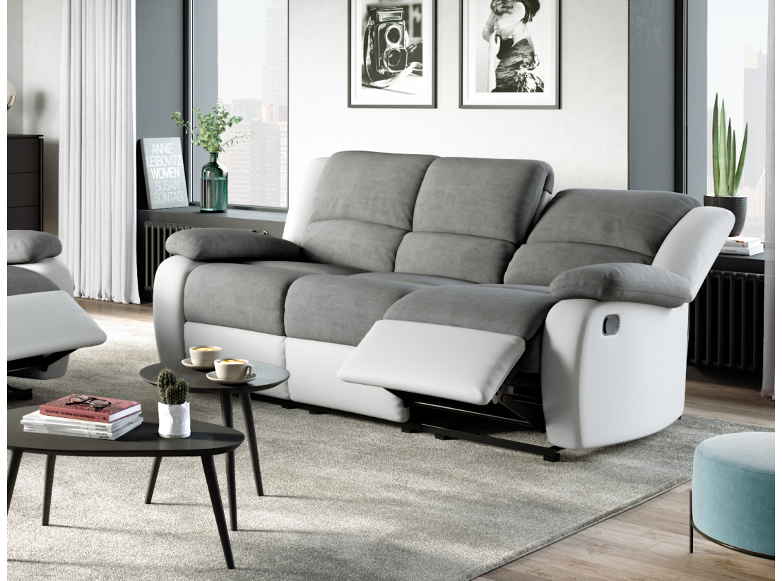 RELAXXO - Ensemble canapé relax manuel LEO 3 places + fauteuil manuel en microfibre et simili