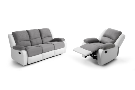 RELAXXO - Ensemble canapé relax manuel LEO 3 places + fauteuil manuel en microfibre et simili