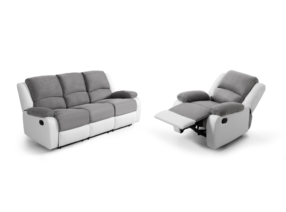 RELAXXO - Ensemble canapé relax manuel LEO 3 places + fauteuil manuel en microfibre et simili