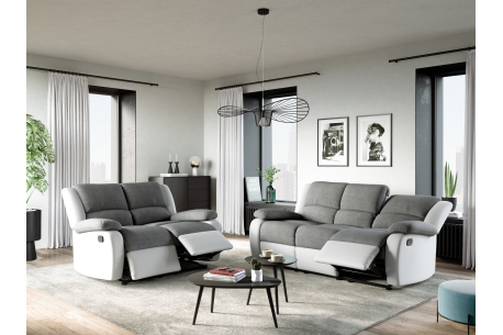 RELAXXO - Ensemble canapés relax manuels LEO 3 + 2 places en microfibre et simili
