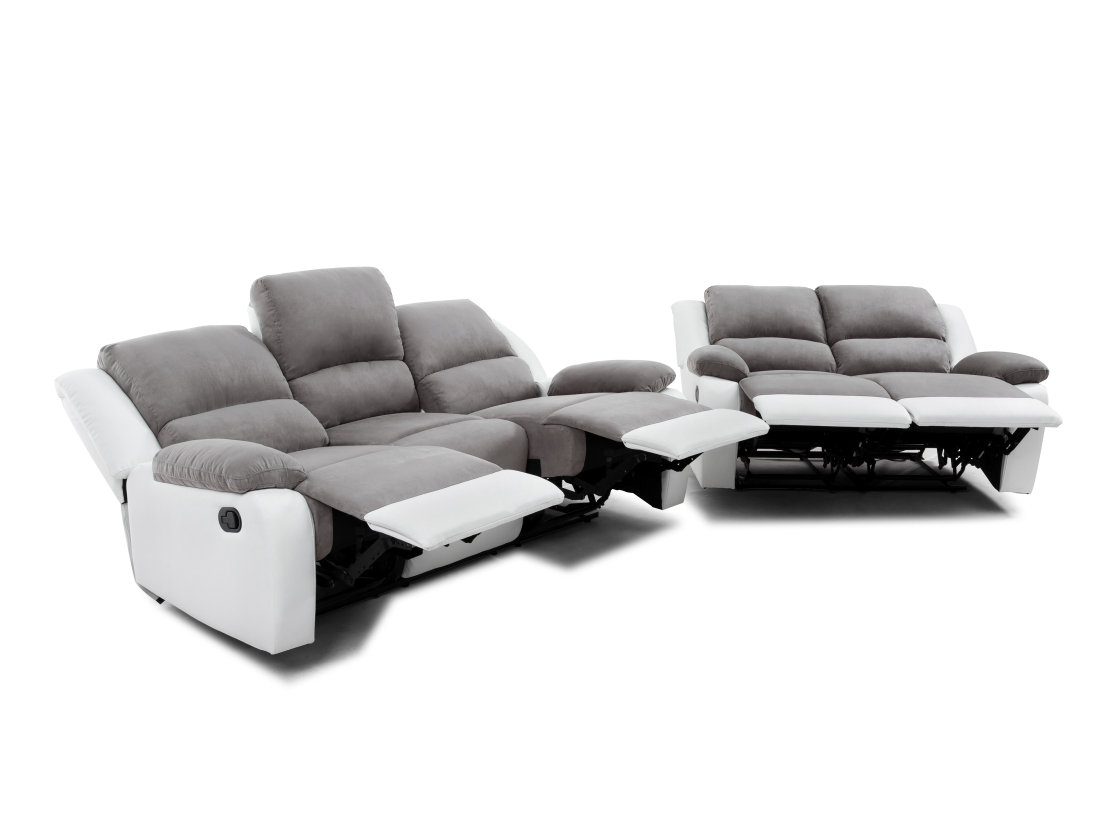 RELAXXO - Ensemble canapés relax manuels LEO 3 + 2 places en microfibre et simili