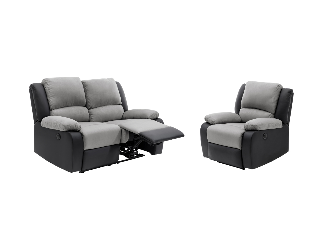 RELAXXO - Ensemble canapé relax électrique LEO 2 places + fauteuil releveur en microfibre et simili