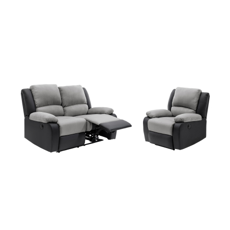 RELAXXO - Ensemble canapé relax électrique LEO 2 places + fauteuil releveur en microfibre et simili