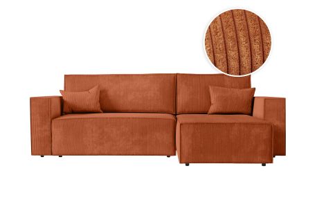CLARISSE - Canapé d'angle convertible réversible avec coffre en velours côtelé