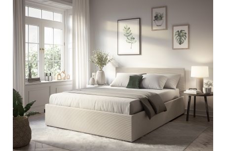Cadre de lit EDGAR avec coffre de rangement et tête de lit en velours côtelé - Dimensions matelas : 160 x 200 cm