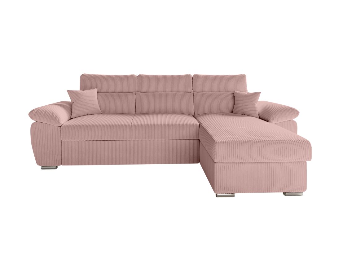 Canapé KOMECO d'angle reversible convertible avec coffre et têtières réglables en velours côtelé