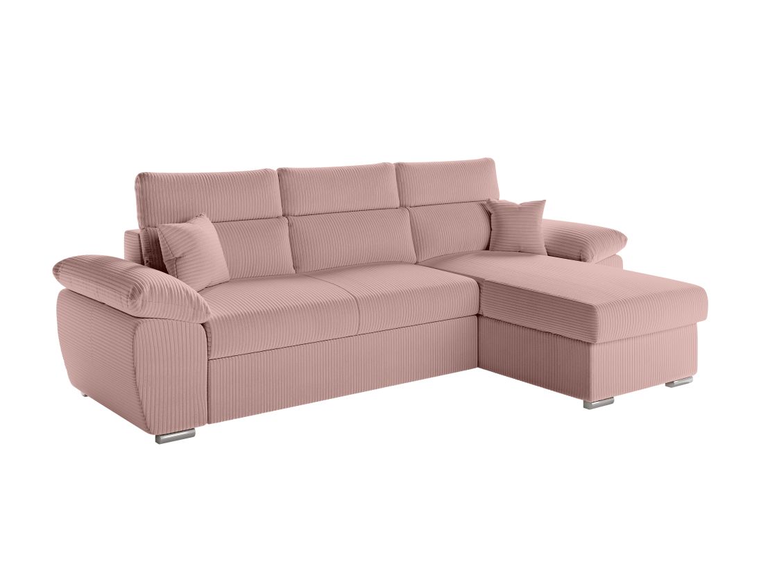 Canapé KOMECO d'angle reversible convertible avec coffre et têtières réglables en velours côtelé
