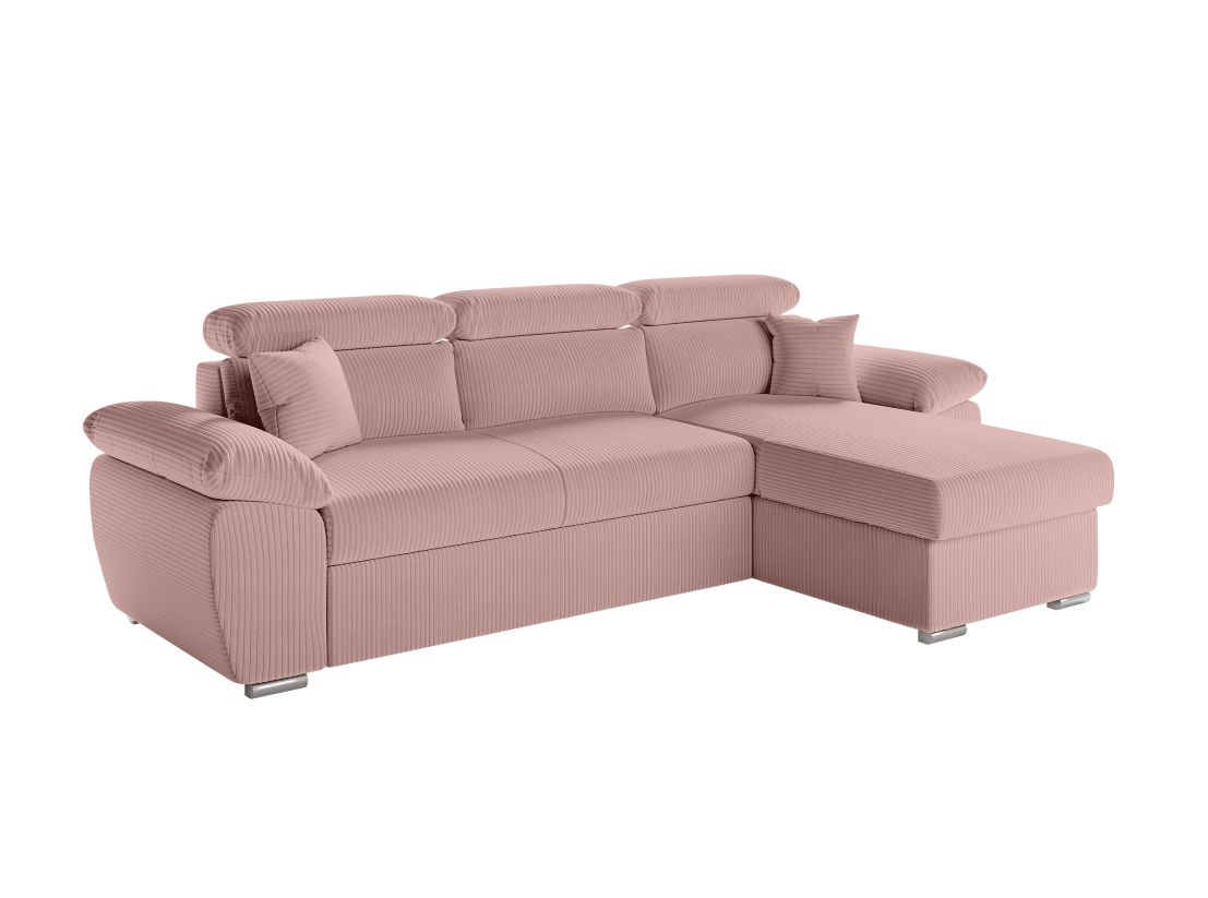 Canapé KOMECO d'angle reversible convertible avec coffre et têtières réglables en velours côtelé
