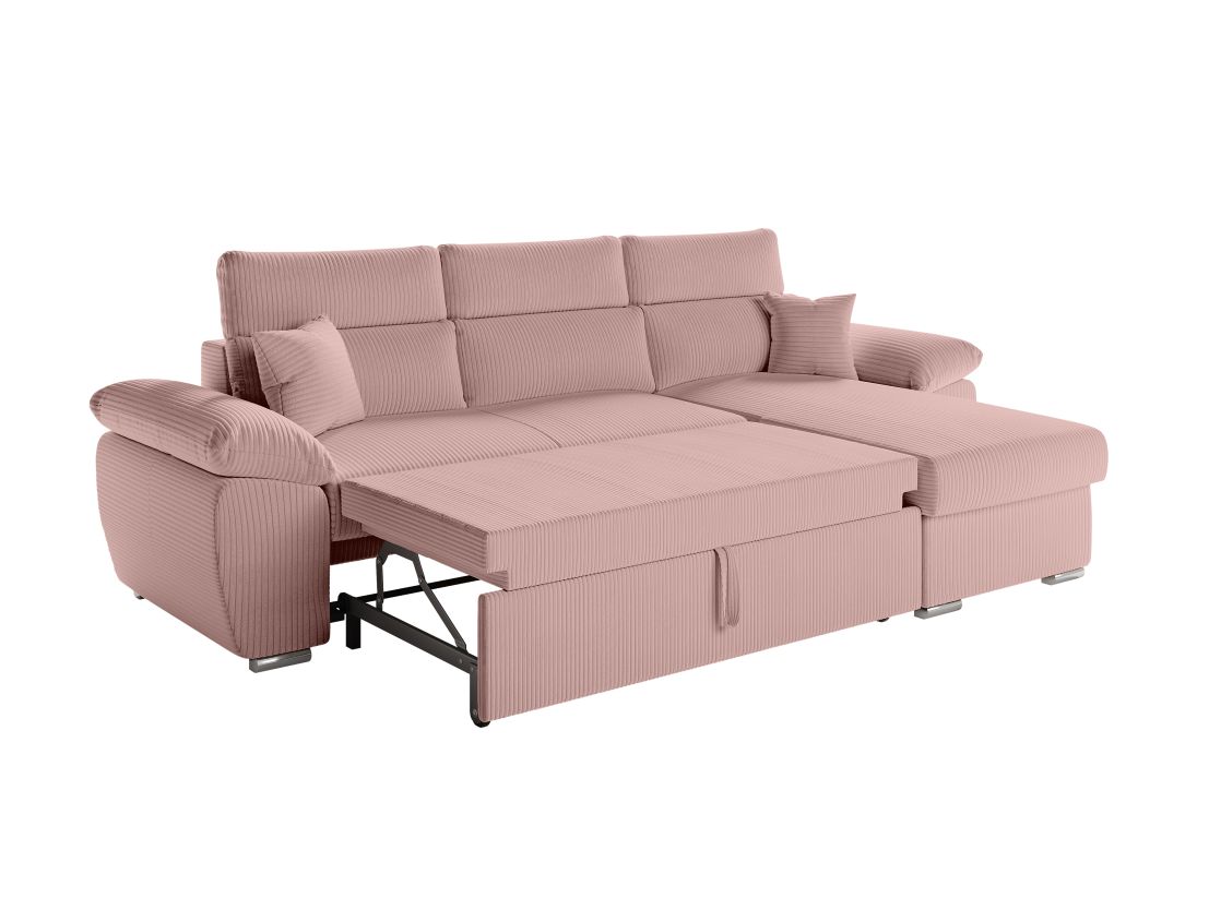 Canapé KOMECO d'angle reversible convertible avec coffre et têtières réglables en velours côtelé