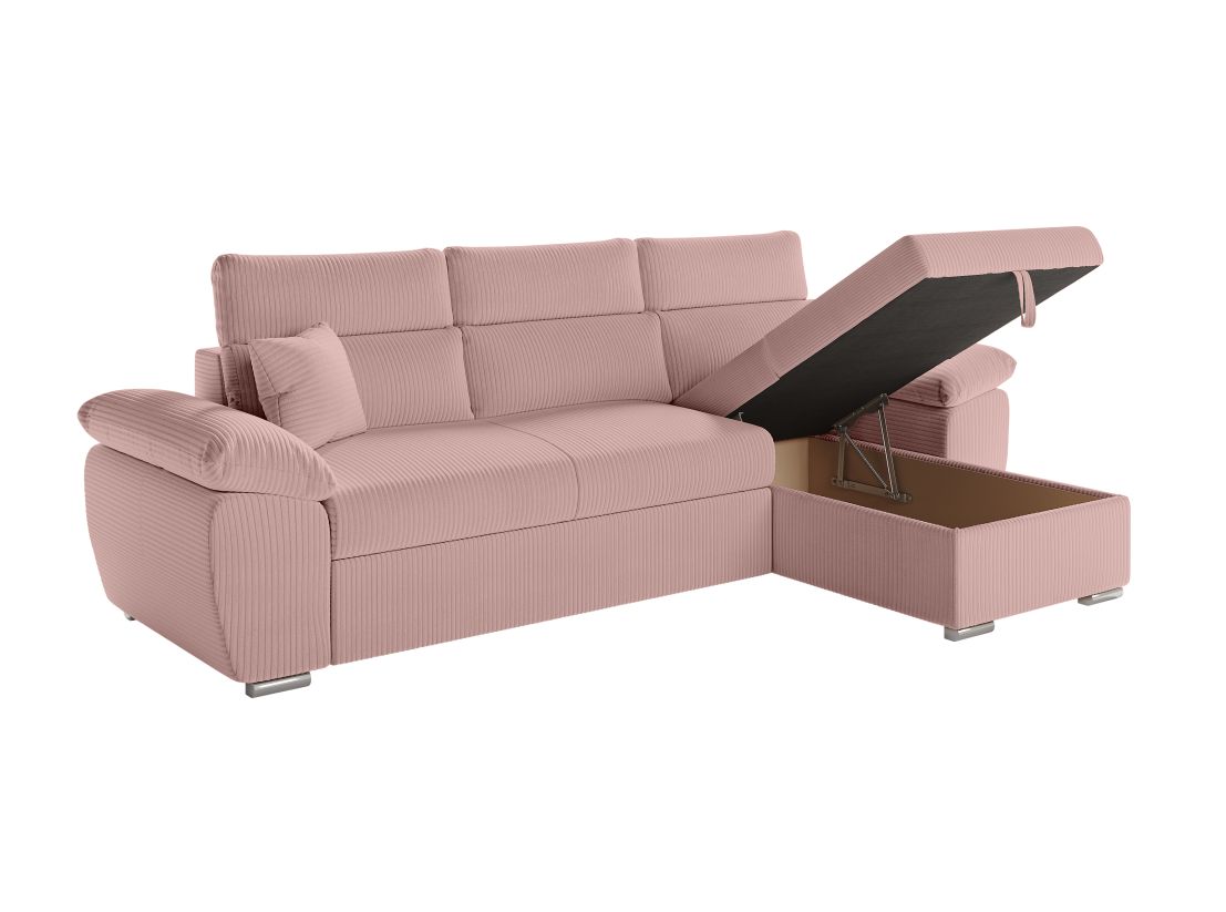 Canapé KOMECO d'angle reversible convertible avec coffre et têtières réglables en velours côtelé