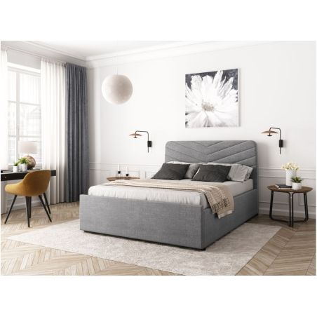 Cadre de lit TINA avec tête de lit et sommier à lattes en tissu - Dimensions matelas : 140 x 190 cm