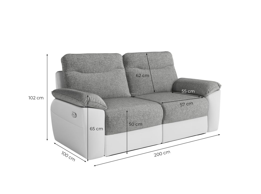 Canapé de relaxation électrique ROSS 3 places en tissu et simili